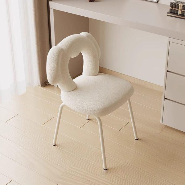 Modern Art Deco Hollow Dog Square Lambswool Wood Metal Vanity Stool Backrest Armless For Bedroom - Image 7