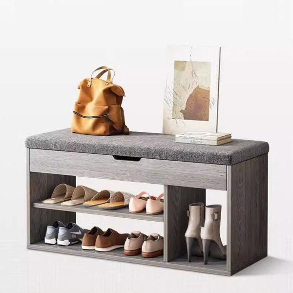Modern Minimalist Rectangle Fabric PU Leather Wood Shoe Storage 3-Tier For Entryways - Image 19