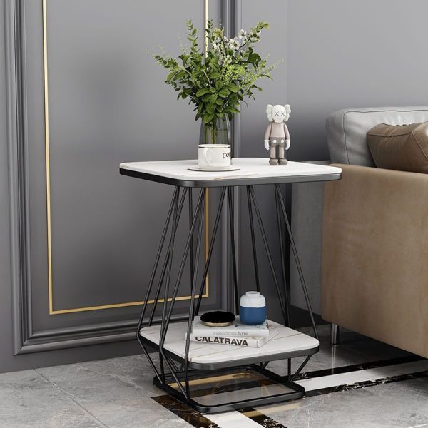 Contemporary Nordic Square Geometric Slab Iron End Table 2-Tier For Living Room - Image 11
