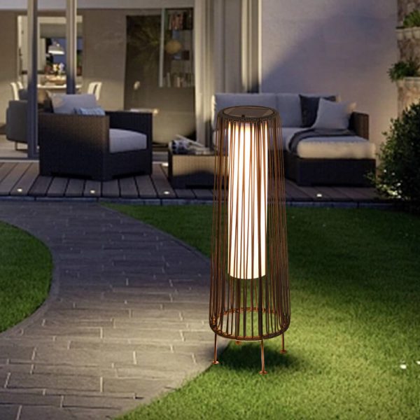 Modern Shabby Chic Solar Round Trapezoidal Iron Rattan Wicker LED Outdoor Light For Outdoor Patio - Image 7