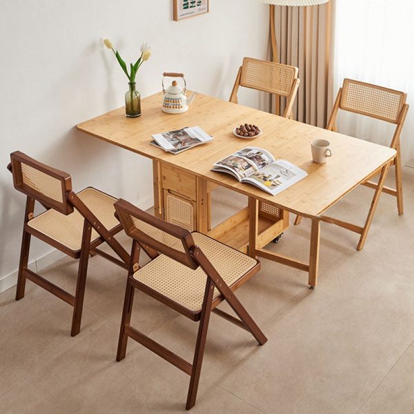 Modern Minimalist Foldable Square Rattan Wood Dining Chair Backrest Armrest For Dining Room - Image 16