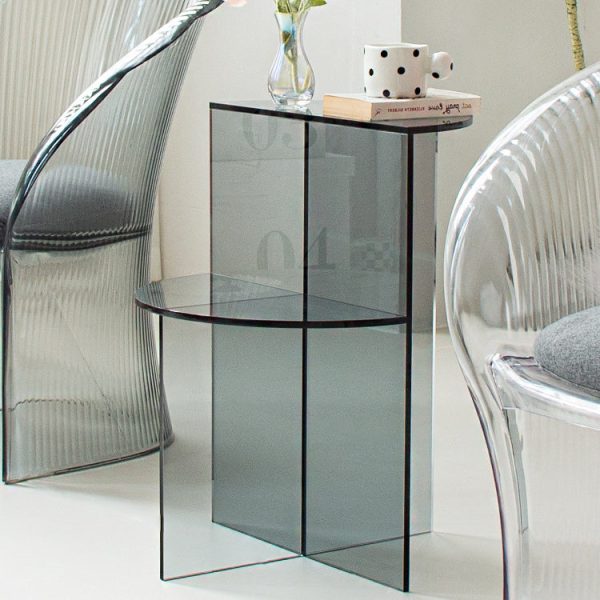 Contemporary Scandinavian Acrylic Semicircle End Table 2-Tier For Living Room - Image 13