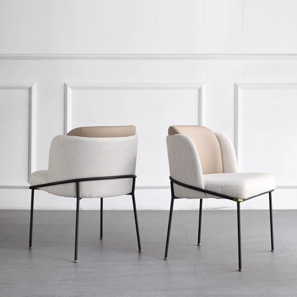 Contemporary Nordic Square Fabric Leather Carbon Steel Dining Chair Backrest For Living Room - Image 2