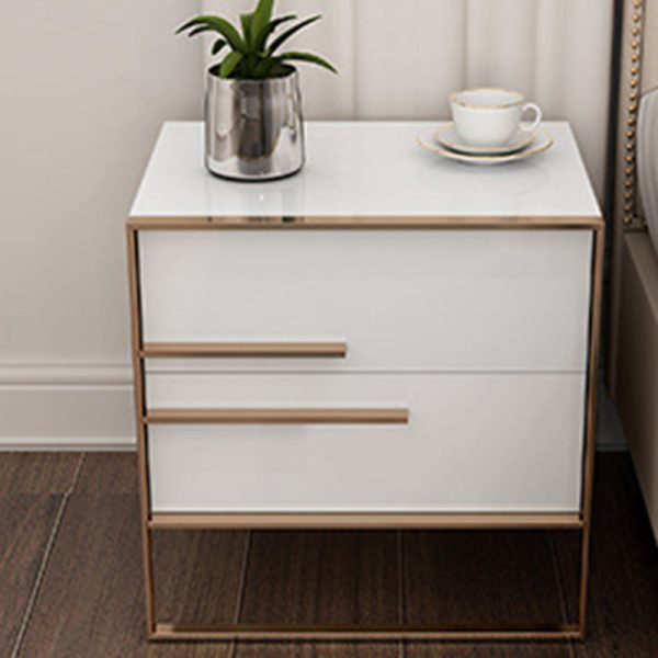 Modern Simplicity Cubic Solid Wood Stainless Steel Frame Nightstand 2-Drawer For Bedroom - Image 11