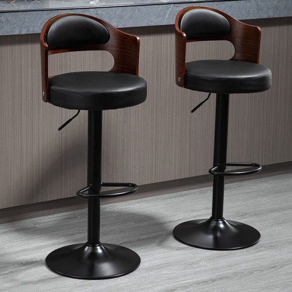 Contemporary Simplicity Round Faux Leather Upholstered Adjustable Height Swivel Bar Stool Low Back Footrest For Dining Room - Image 4