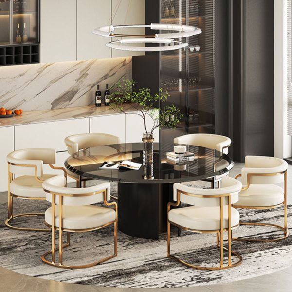 Traditional Luxury U-Shape Metal Leather Dining Chair Backrest Armrest for Dining Room - Image 3