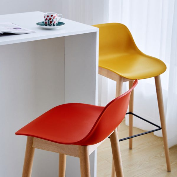 Contemporary Nordic Square Wood Metal PP Bar Stool Backrest Footrest For Dining Room - Image 10