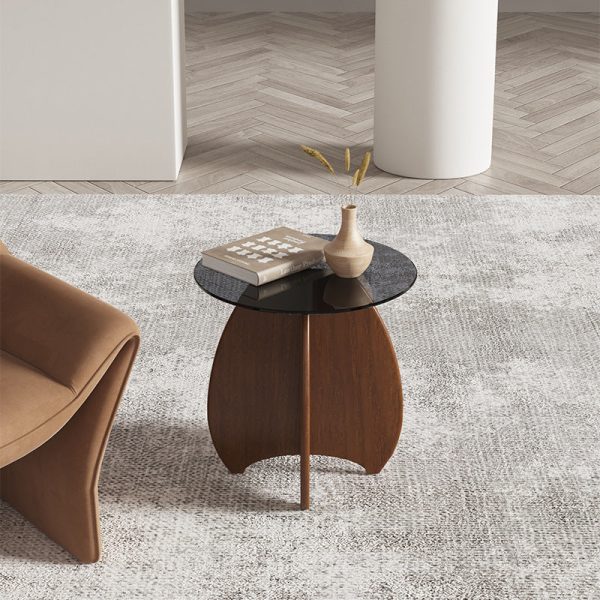 Contemporary Retro Geometric Oval Tempered Glass Wood Base End Table For Living Room - Image 8