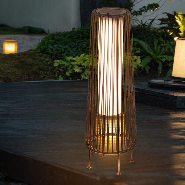 Modern Shabby Chic Solar Round Trapezoidal Iron Rattan Wicker LED Outdoor Light For Outdoor Patio - Image 2
