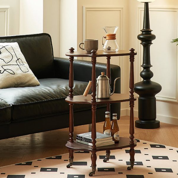 Traditional Vintage Square Wood End Table Wheels Four Legs For Living Room - Image 12