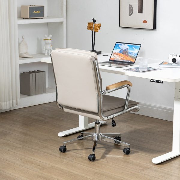 Modern Minimalist Square Upholstered PU Leather Stainless Steel Desk Chair Backrest Armrest For Home Office - Image 15