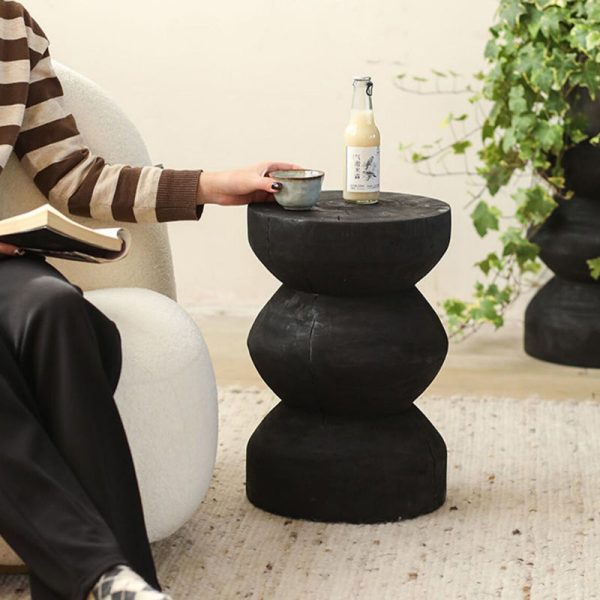 Traditional Vintage Round Column Wood End Table For Bedside - Image 30