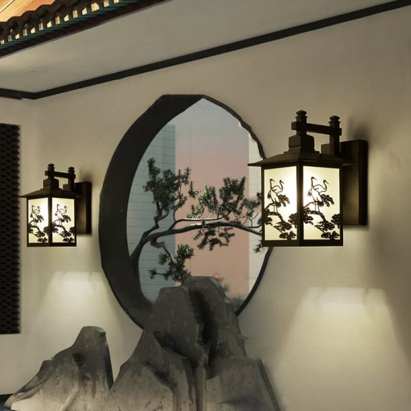 Traditional Chinese Rectangle Galvanized Sheet Zinc Alloy 1-Light Wall Sconce Lamp For Outdoor Patio - Image 2