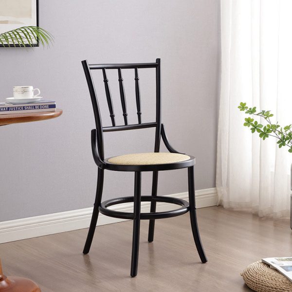 Traditional Vintage Round Cylinder Solid Wood Rattan Dining Chair Backrest For Living Room - Image 12