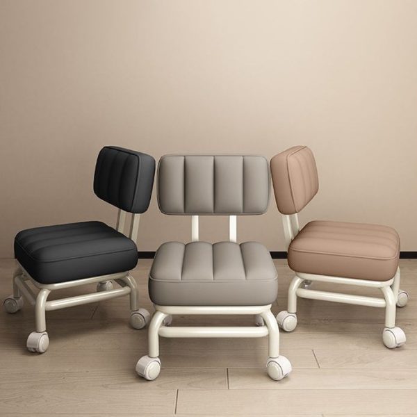 Contemporary Scandinavian Square Leather Upholstered Movable Footstool Backrest Caster For Living Room - Image 12