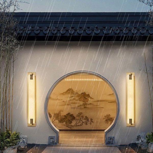 Modern Transitional Rectangular Copper Marble LED Outdoor Wall Sconce Lamp For Outdoor Patio - Image 14