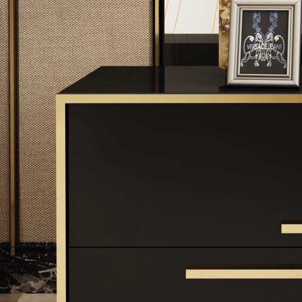 Modern Simplicity Cubic Solid Wood Stainless Steel Frame Nightstand 2-Drawer For Bedroom - Image 6