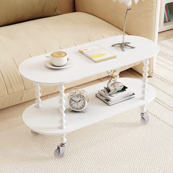 Traditional Vintage Oval Tabletop Solid Wood Panel Plastic Side Table 2-Tier For Living Room - Image 13