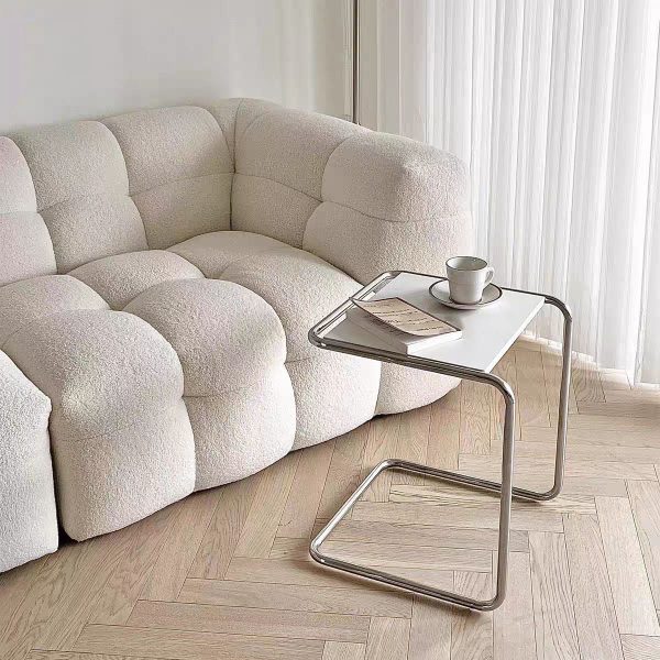 Modern Minimalist Rectangle C-Shape Density Plate Stainless Steel End Table For Living Room - Image 8