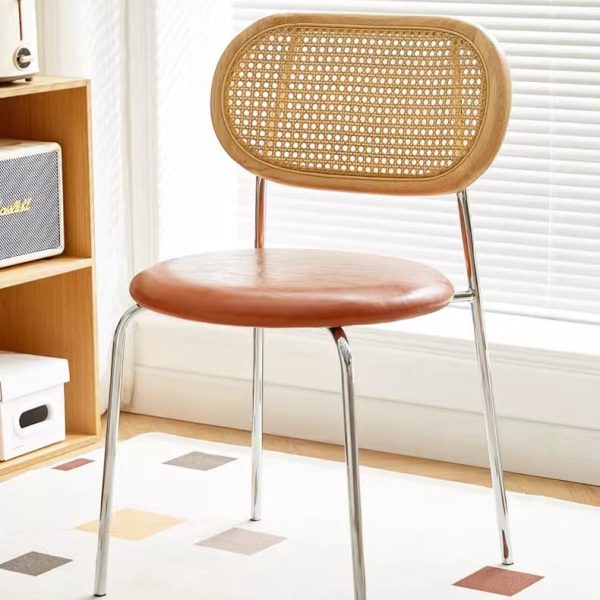 Contemporary Vintage Round Rectangular Solid Wood Metal Leather Dining Chair Backrest For Dining Room - Image 27