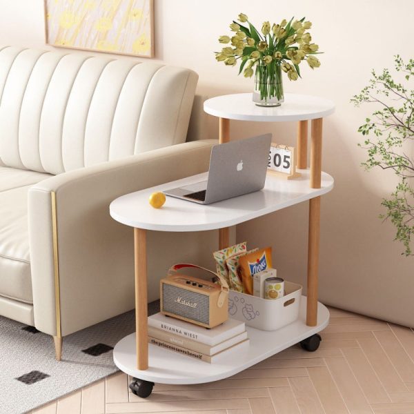 Modern Minimalist Removable Oval Round Plank Solid Wood End Table 3-Tier For Living Room - Image 9