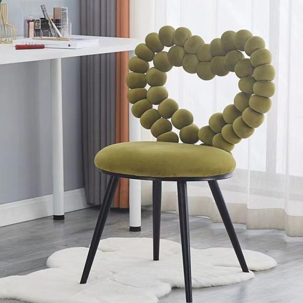Contemporary Scandinavian Velvet Sponge Metal Heart Ball Round Vanity Stool Backrest For Bedroom - Image 17