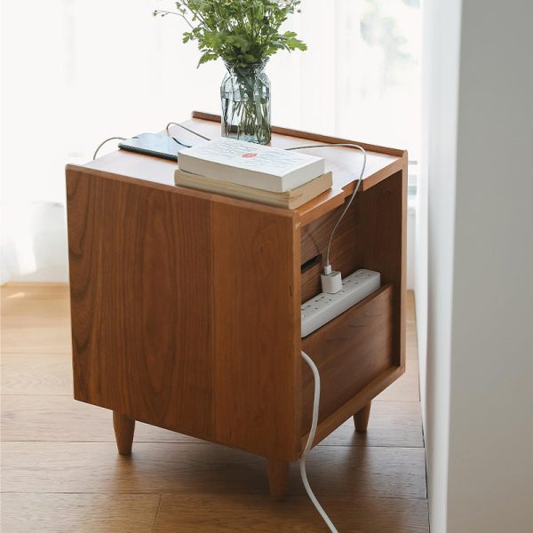 Contemporary Retro Square Solid Wood Nightstand 2-Drawer For Bedroom - Image 17