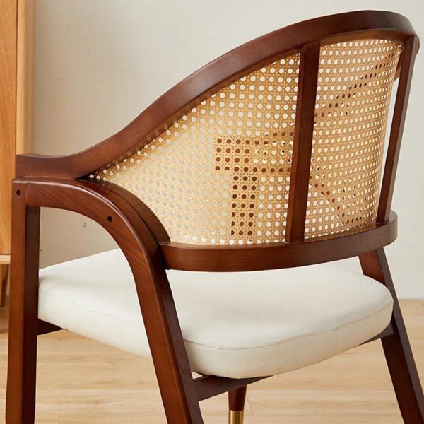 Traditional Vintage Square Upholstered Solid Wood Rattan Linen Dining Chair Backrest Armrest For Dining Room - Image 6