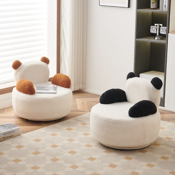 Contemporary Creative Bear Round Cushion Lambswool Solid Wood Accent Chair Backrest Armrest For Living Room - Image 15