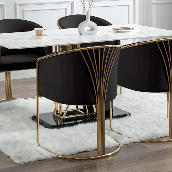 Modern Luxury Half Round Curved Leather Metal Frame Dining Chair Backrest Armrest For Dining Room - Image 9