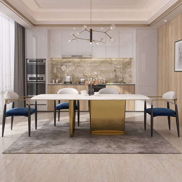 Contemporary Nordic Square Half Round Velvet Leather Iron Dining Chair Backrest Armrest For Dining Room - Image 10