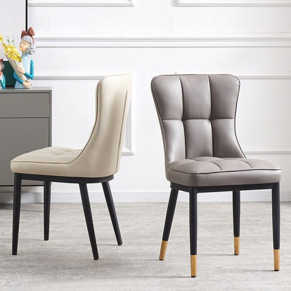 Contemporary Nordic Square Lattice Upholstered Leather Carbon Steel Dining Chair Backrest For Dining Room - Image 12