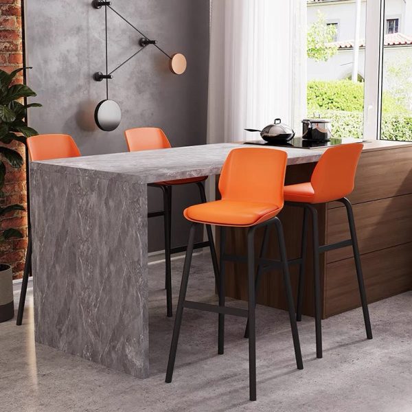 Contemporary Nordic Square Leather Upholstered Iron Bar Stool Plastic Backrest Footrest For Dining Room - Image 13