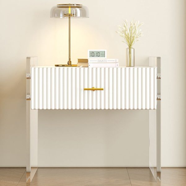 Modern Luxury Rectangular Table Top Acrylic Tempered Glass Solid Wood Nightstand 1-Drawer For Bedroom - Image 12