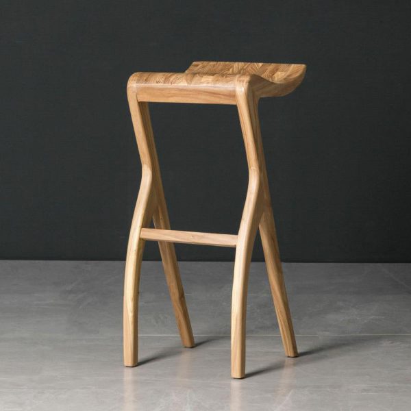 Traditional Japanese Curved Ash Wood Bar Stool Footrest For Dining Room - Image 3