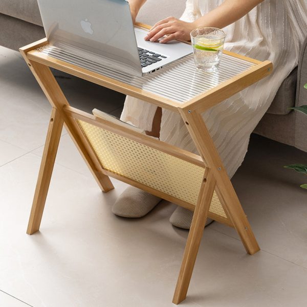 Contemporary Simplicity Z-shaped Glass Bamboo End Table For Living Room - Image 9