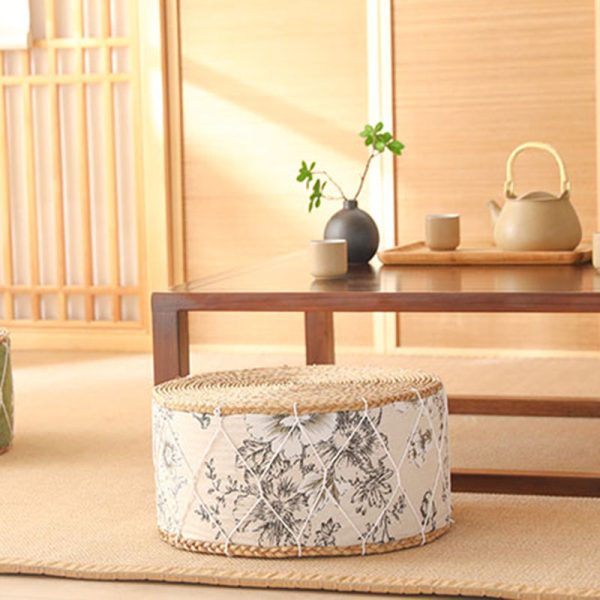 Contemporary Creative Round Cattail Fabric Low Stool For Living Room - Image 12
