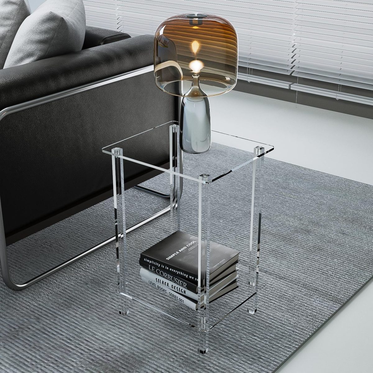 Modern Minimalist Rectangular Acrylic End Table 2-Tier For Living Room - Image 7