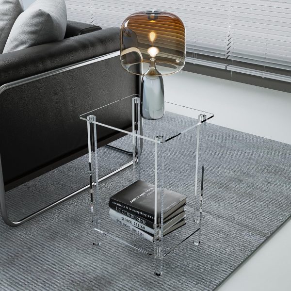 Modern Minimalist Rectangular Acrylic End Table 2-Tier For Living Room - Image 7