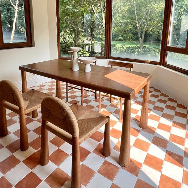 Traditional Vintage Square Wood Rattan Chair Backrest Armless For Living Room - Image 16