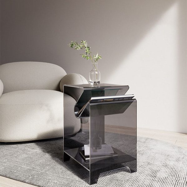 Modern Minimalist Square Acrylic End Table Two Tiers For Living Room - Image 10