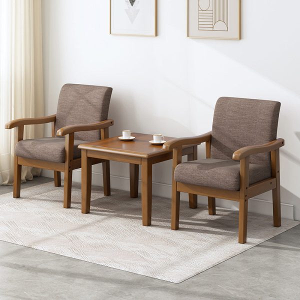 Modern Minimalist Square Upholstered Cotton Linen Fabric Solid Wood Chair For Living Room - Image 5