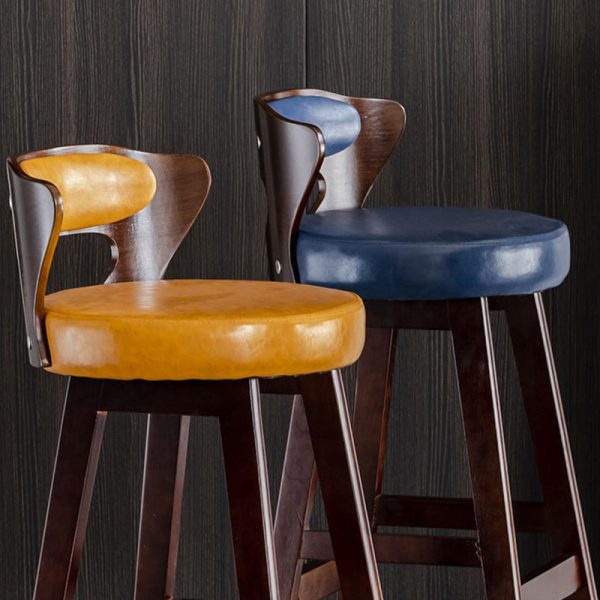 Modern Simplicity Round PU Leather Wood Bar Stool Low Back Footrest For Dining Room - Image 9
