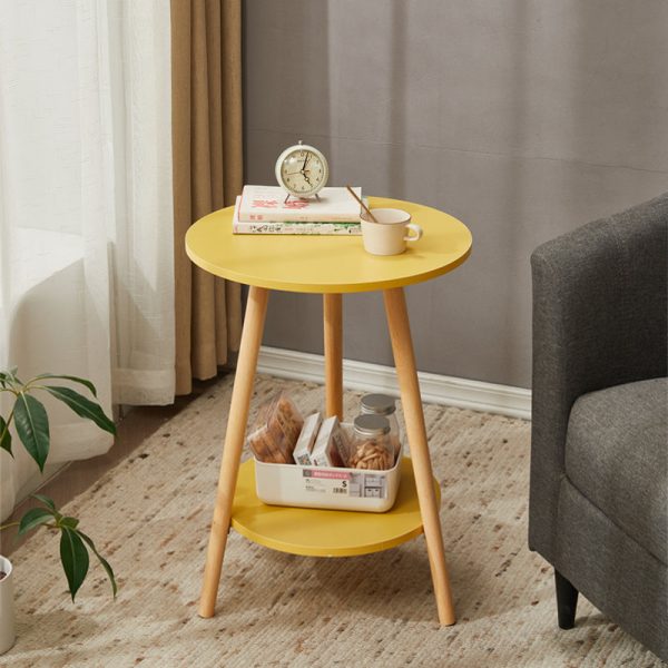 Modern Simplicity Round Wood Grain Board Top End Table 2-Tier For Living Room - Image 9