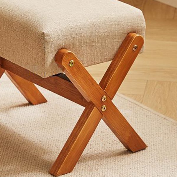 Contemporary Simplicity Wood Linen X-Shaped Legs Footstool Backless Armless For Entryways - Image 11