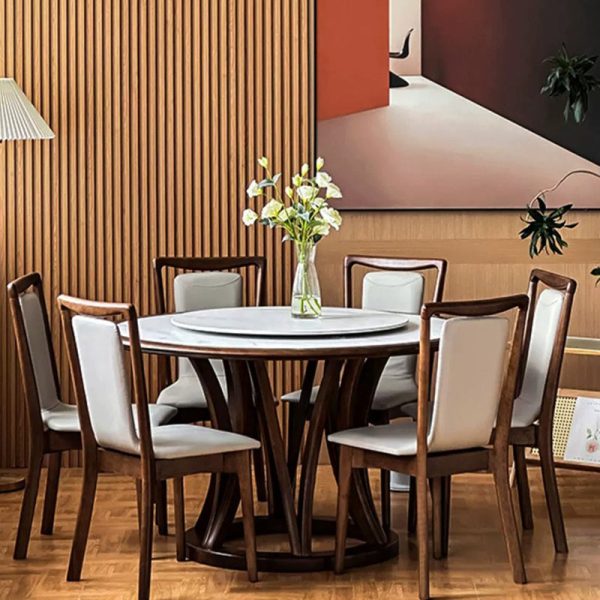 Traditional Chinese Rectangular Solid Wood Leather Dining Chair Backrest For Dining Room - Image 8