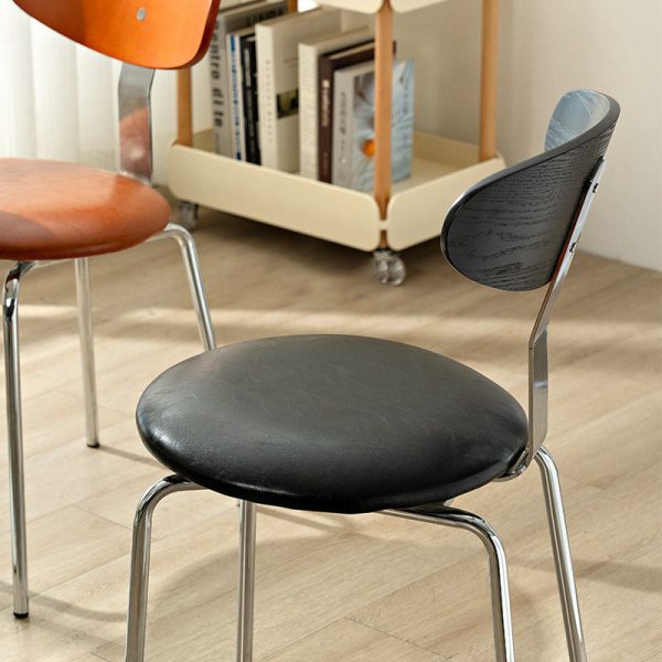 Modern Minimalist Round Wood Iron Dining Chair Four Legs Backrest For Dining Room - Image 7