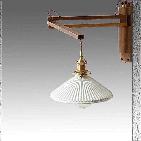Nordic Milk White Striped Glass Walnut Retractable 1-Light Wall Sconce Lamp - Image 20