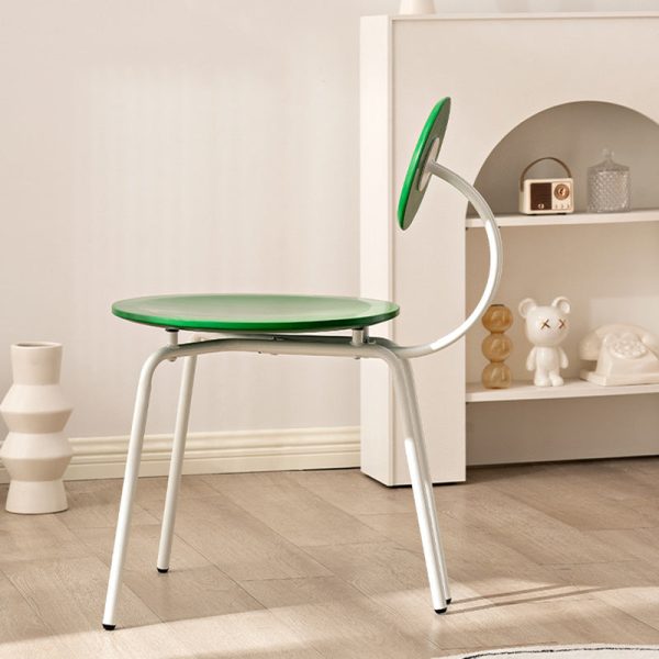 Traditional Vintage Round Rubberwood Steel Vanity Stool Backrest Armless For Bedroom - Image 15