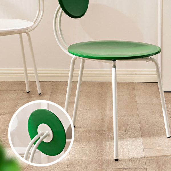 Traditional Vintage Round Rubberwood Steel Vanity Stool Backrest Armless For Bedroom - Image 7